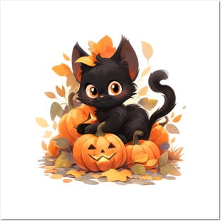 Happy Black Halloween Cat Posters and Art